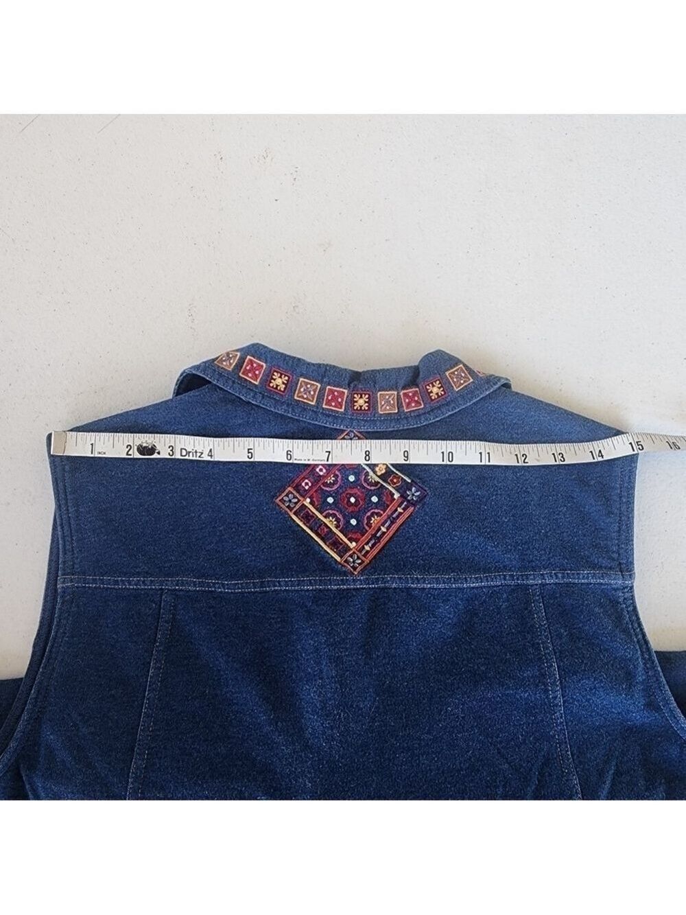 Bechamel sz M vintage soft quilters square embroidered design jean colored vest - Picture 10 of 12